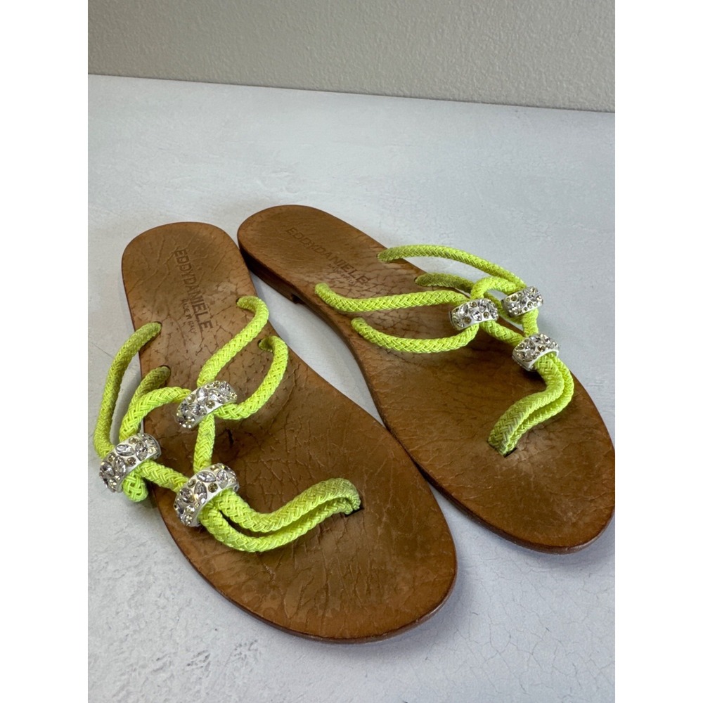 Eddy Daniele Neon Yellow Rope Sandals SWAROVSKI 39 Italy Elegant Bold Beachy